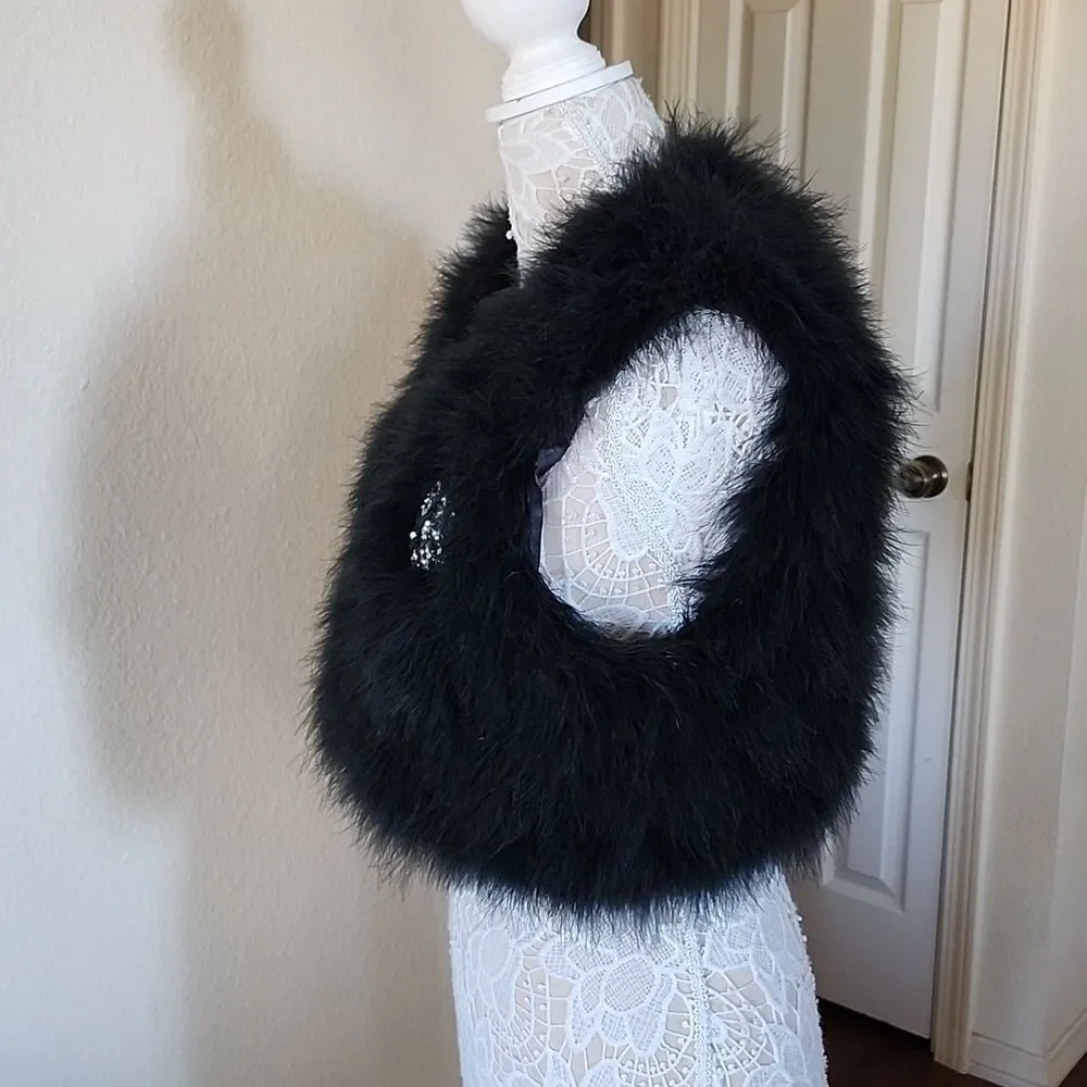 Ambre Babzoe 100%Turkey  Down Jeweled Feathered Mob Wife Witchy Avant Garde Vest